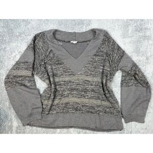 Pol‎ Anthropologie Sweater v-neck pullover M gray multi print lace long sleeve